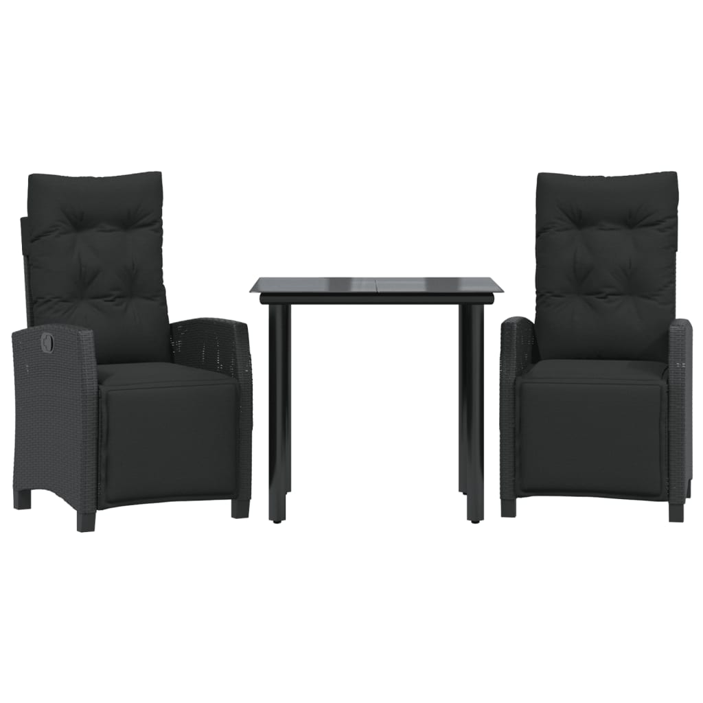 3-tlg. Garten-Essgruppe mit Kissen Schwarz Poly Rattan