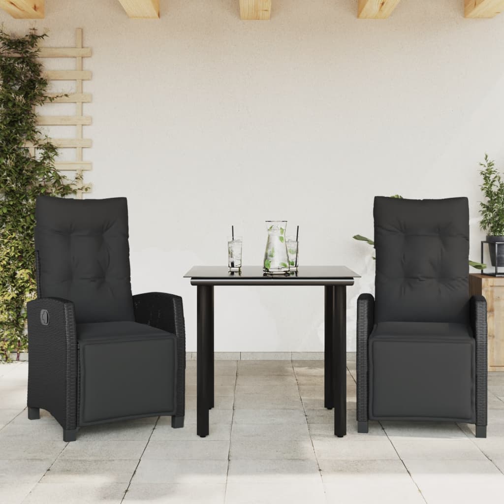 3-tlg. Garten-Essgruppe mit Kissen Schwarz Poly Rattan