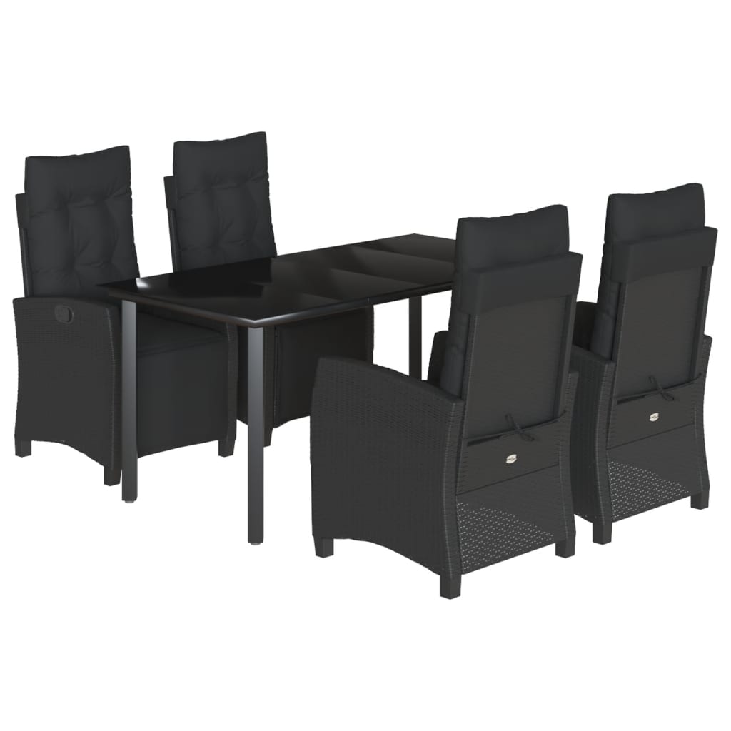 5-tlg. Garten-Essgruppe mit Kissen Schwarz Poly Rattan
