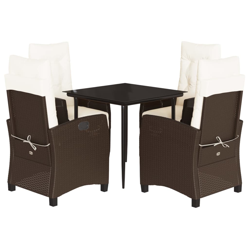 5-tlg. Garten-Essgruppe mit Kissen Braun Poly Rattan