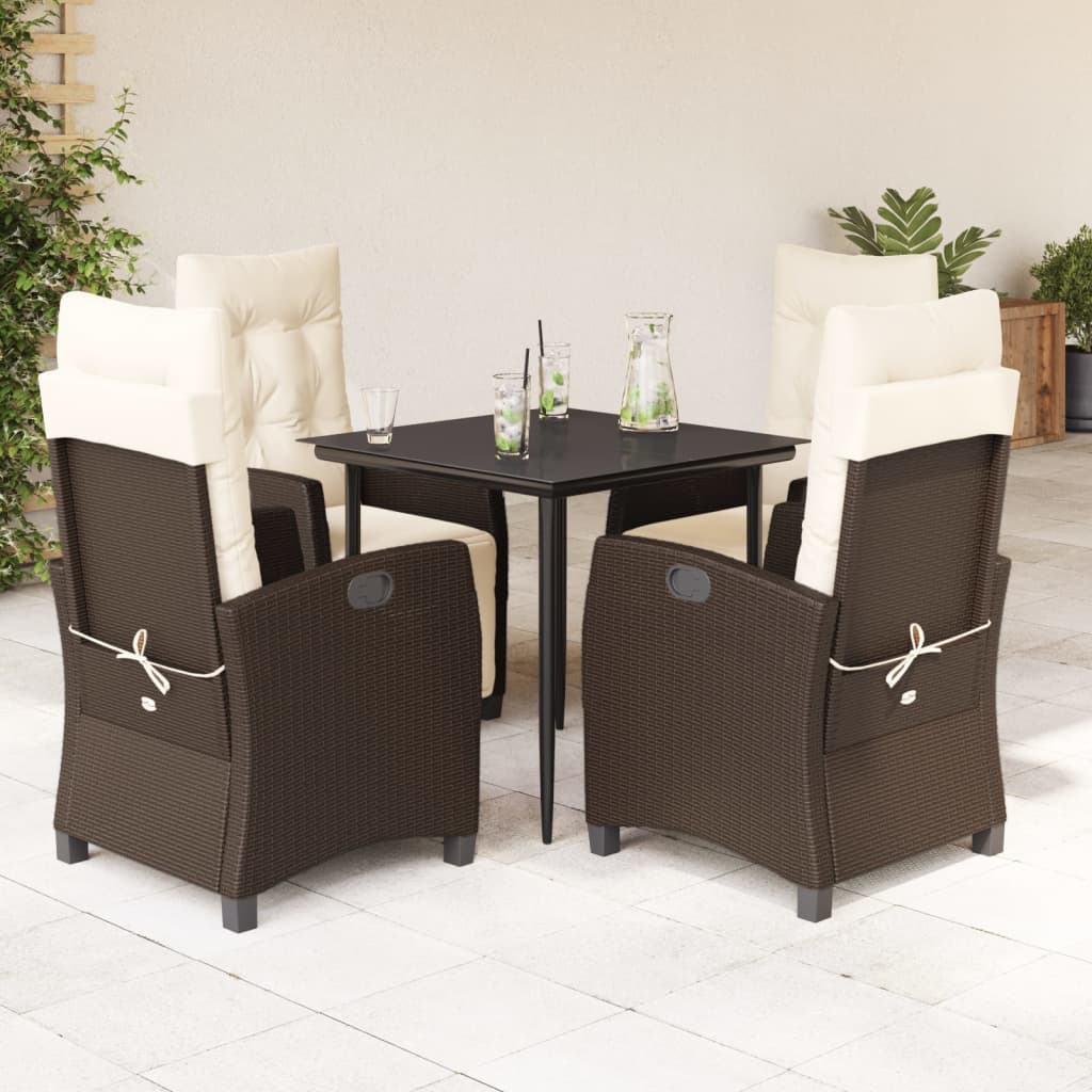 5-tlg. Garten-Essgruppe mit Kissen Braun Poly Rattan