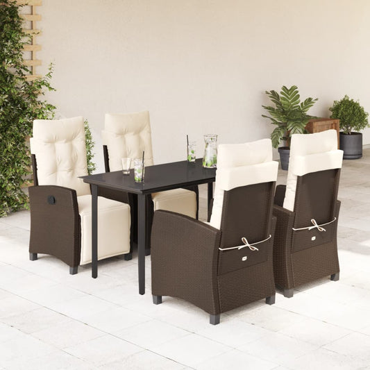5-tlg. Garten-Essgruppe mit Kissen Braun Poly Rattan