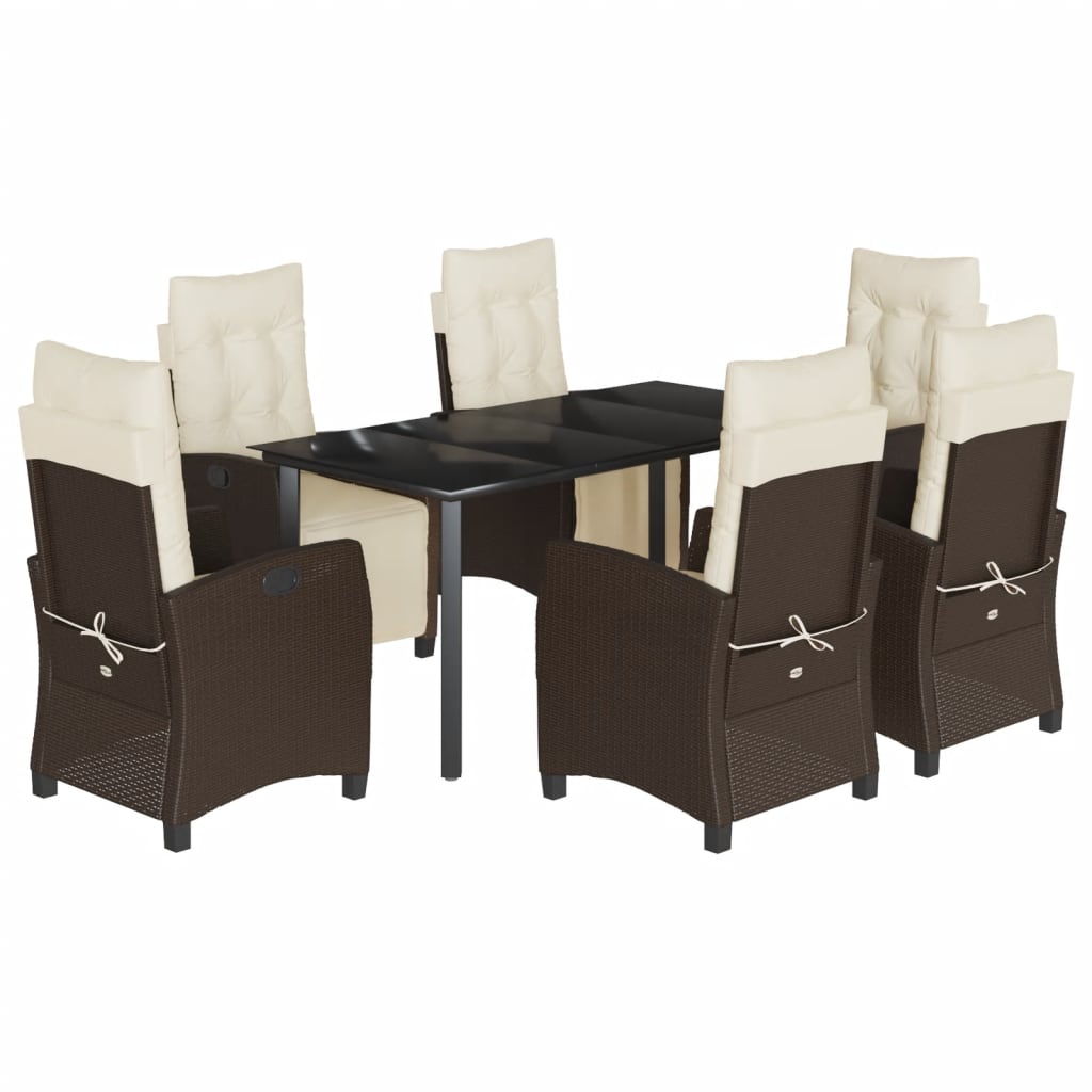 7-tlg. Garten-Essgruppe mit Kissen Braun Poly Rattan