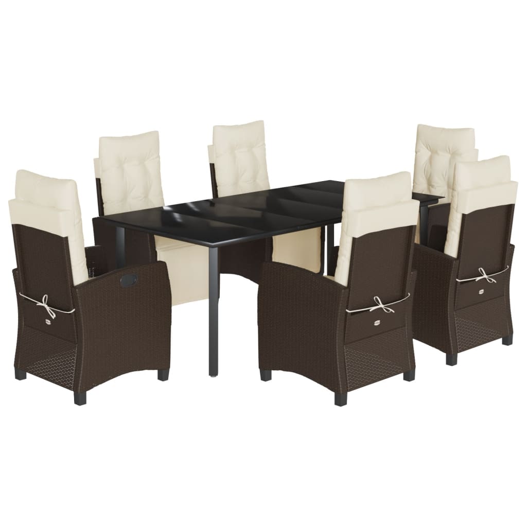 7-tlg. Garten-Essgruppe mit Kissen Braun Poly Rattan