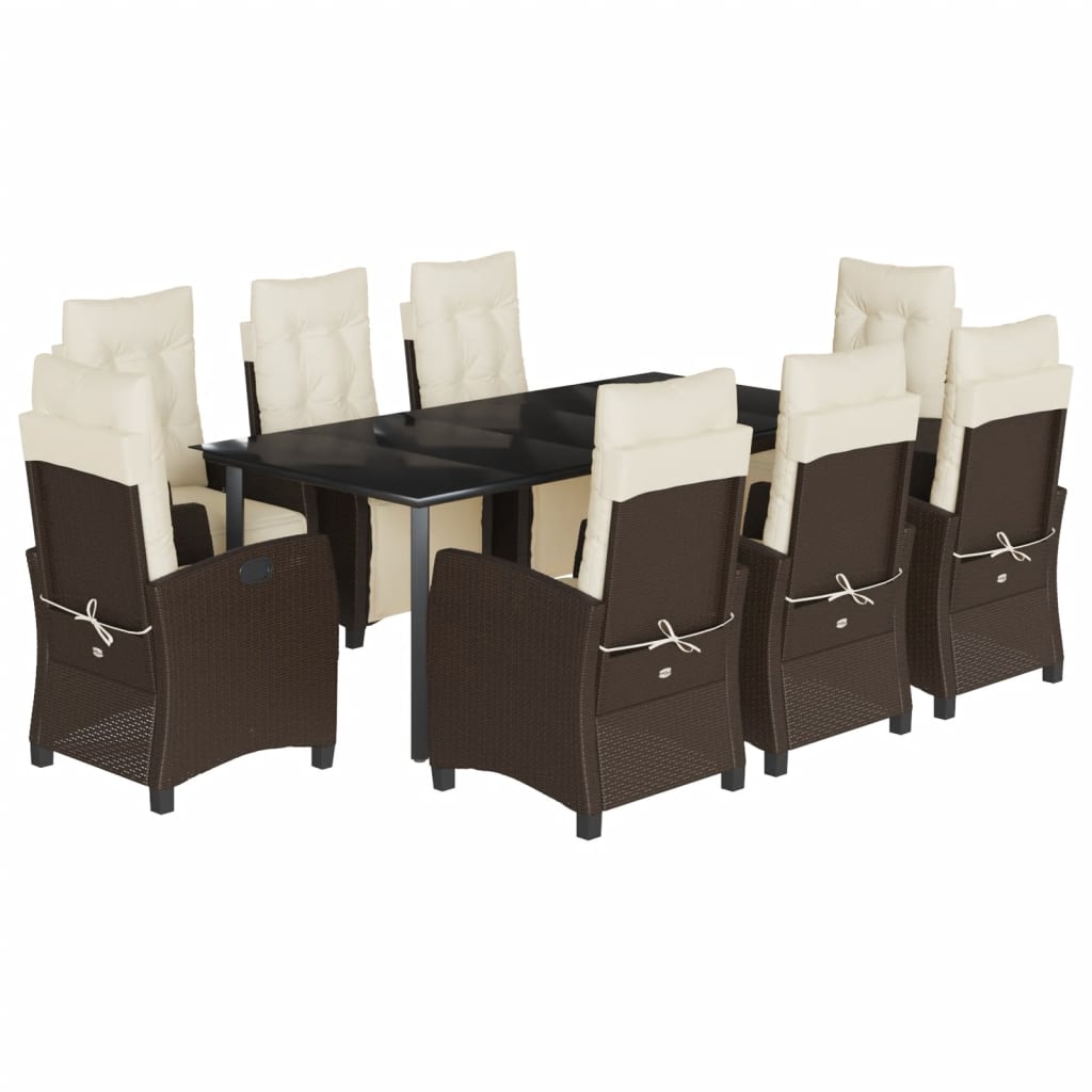 9-tlg. Garten-Essgruppe mit Kissen Braun Poly Rattan