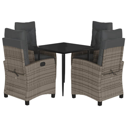5-tlg. Garten-Essgruppe mit Kissen Grau Poly Rattan