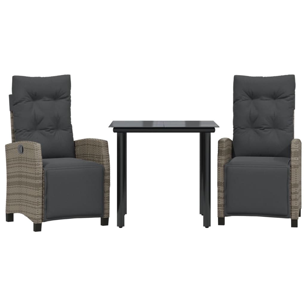 3-tlg. Garten-Essgruppe mit Kissen Grau Poly Rattan