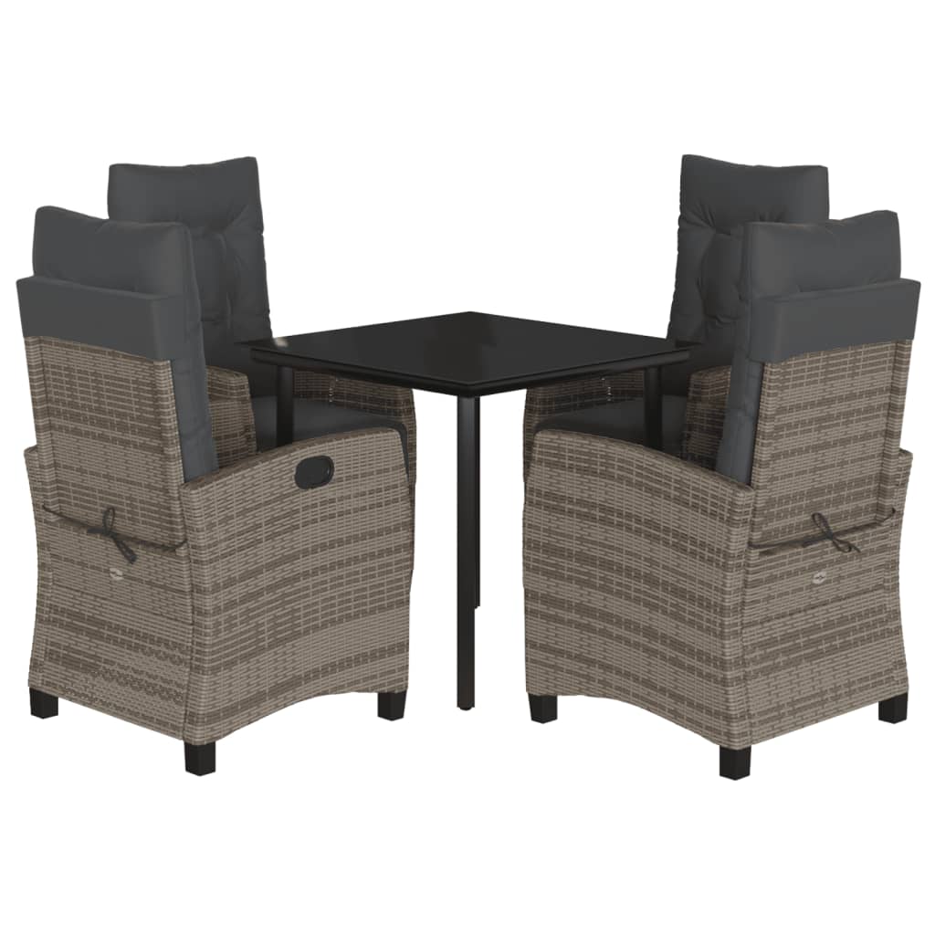 5-tlg. Garten-Essgruppe mit Kissen Grau Poly Rattan