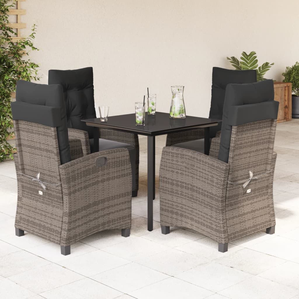 5-tlg. Garten-Essgruppe mit Kissen Grau Poly Rattan
