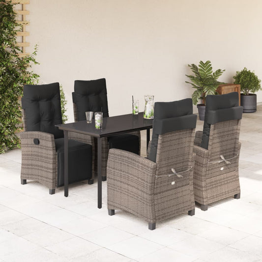 5-tlg. Garten-Essgruppe mit Kissen Grau Poly Rattan