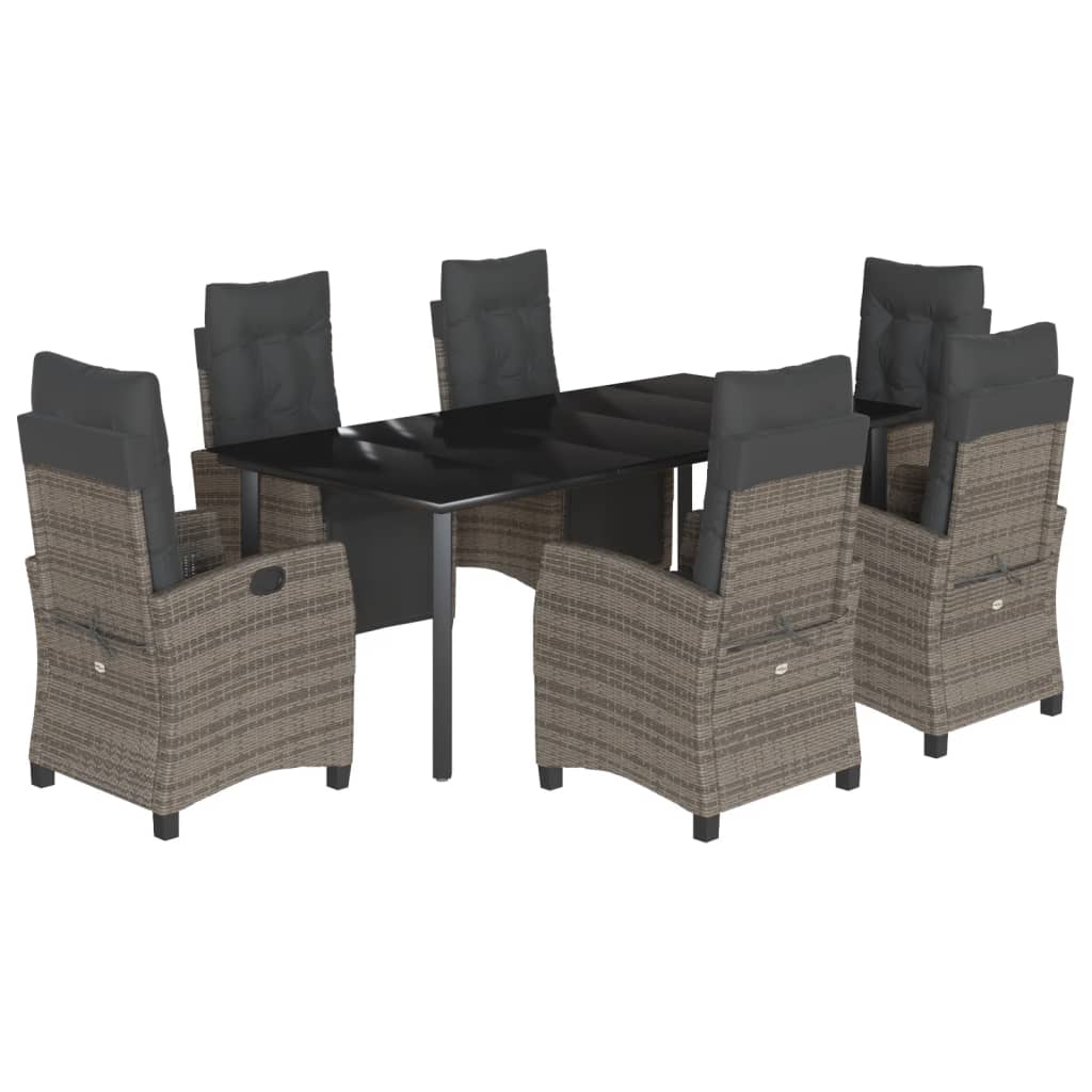 7-tlg. Garten-Essgruppe mit Kissen Grau Poly Rattan