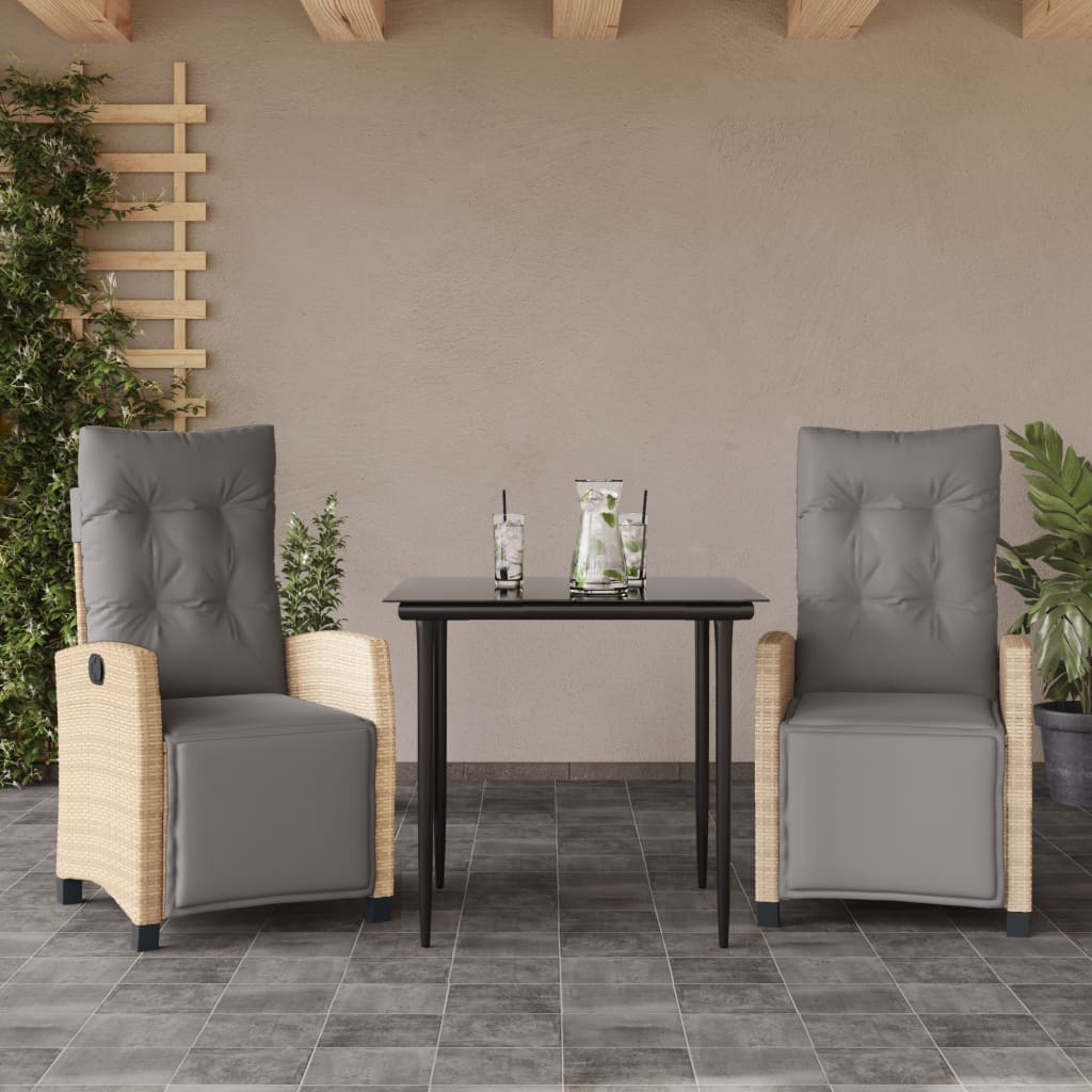 3-tlg. Garten-Essgruppe mit Kissen Beigemischung Poly Rattan