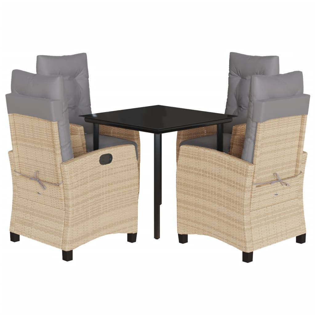 5-tlg. Garten-Essgruppe mit Kissen Beigemischung Poly Rattan