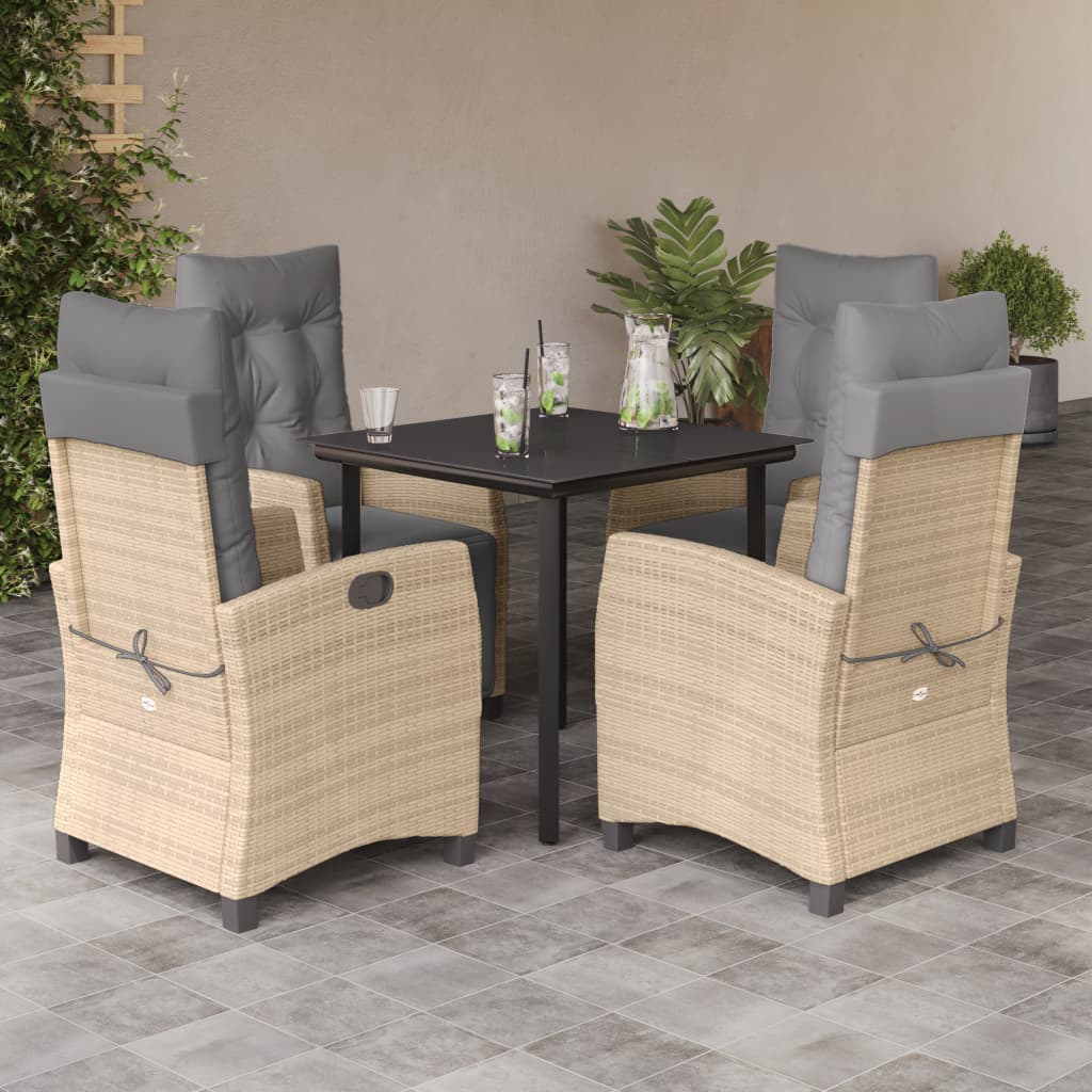 5-tlg. Garten-Essgruppe mit Kissen Beigemischung Poly Rattan