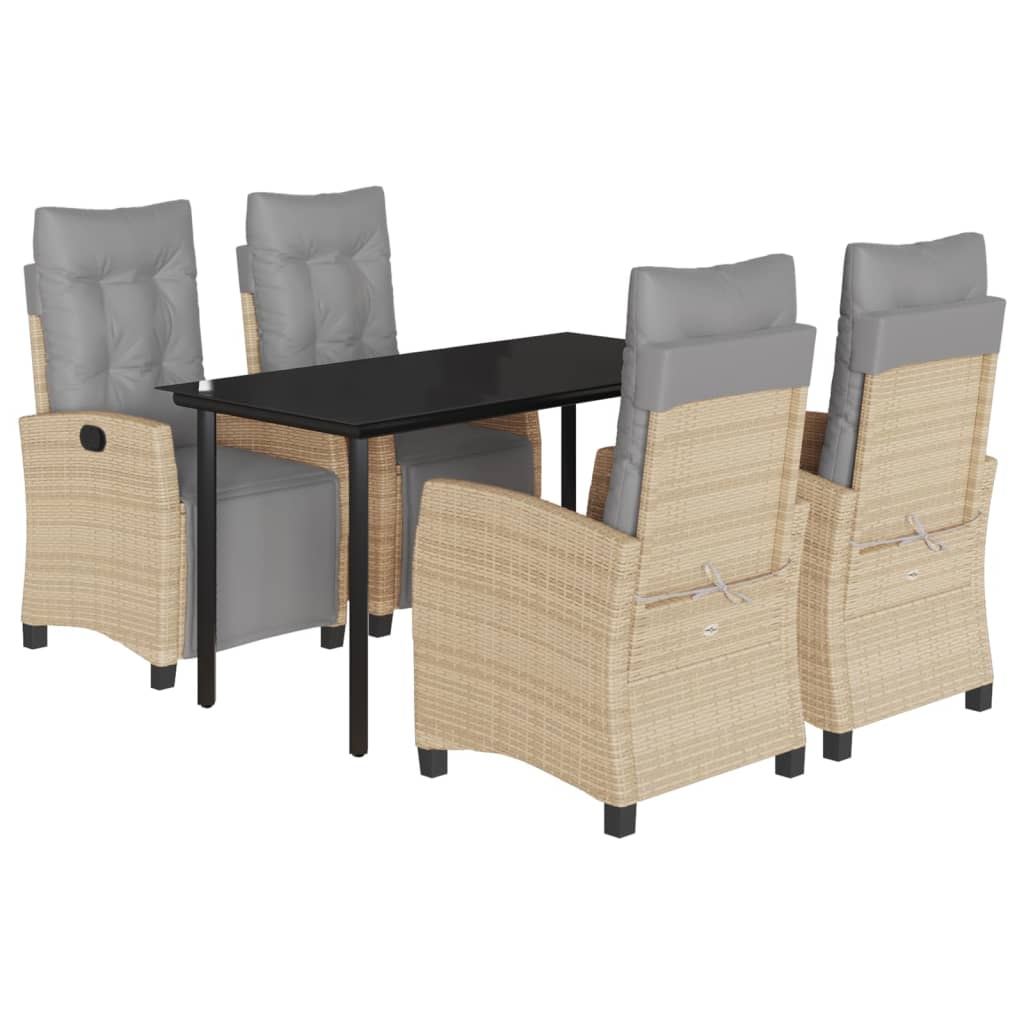 5-tlg. Garten-Essgruppe mit Kissen Beigemischung Poly Rattan