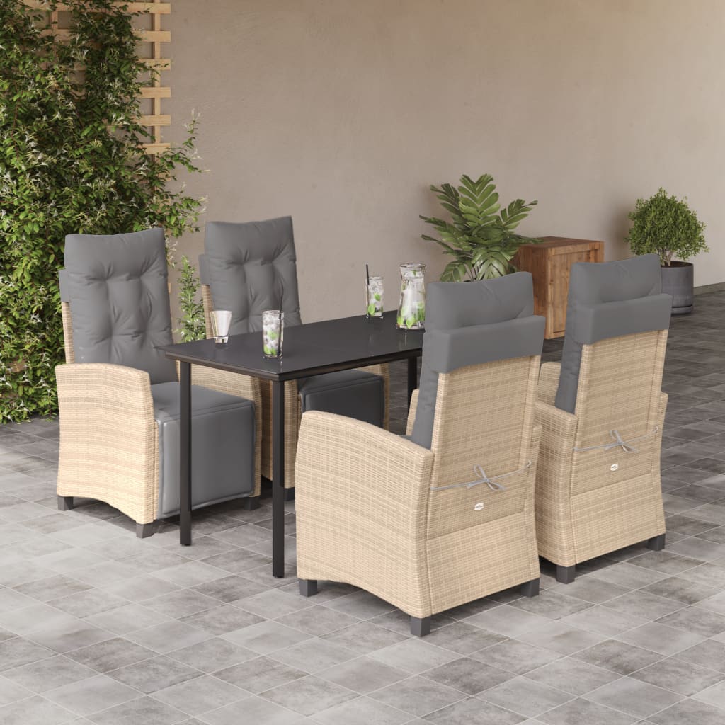 5-tlg. Garten-Essgruppe mit Kissen Beigemischung Poly Rattan