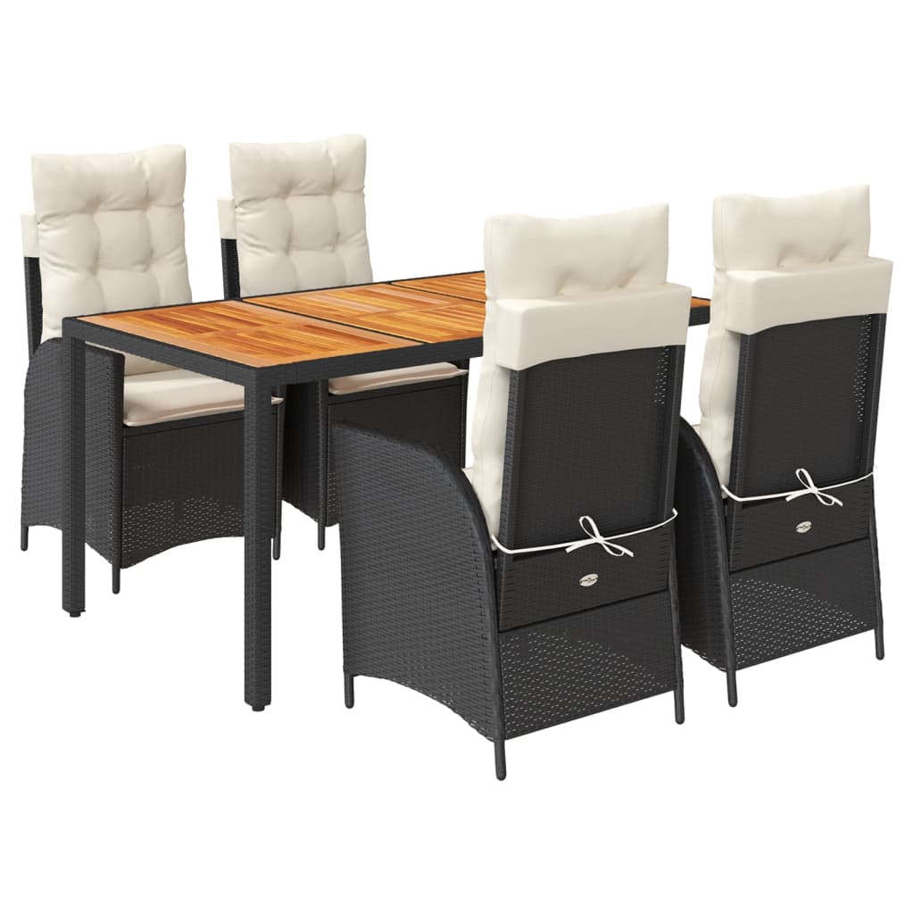 5-tlg. Garten-Essgruppe mit Kissen Schwarz Poly Rattan
