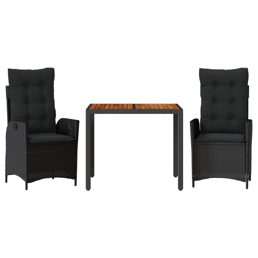 3-tlg. Garten-Essgruppe mit Kissen Schwarz Poly Rattan