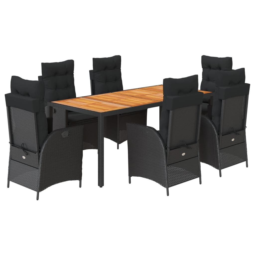 7-tlg. Garten-Essgruppe mit Kissen Schwarz Poly Rattan