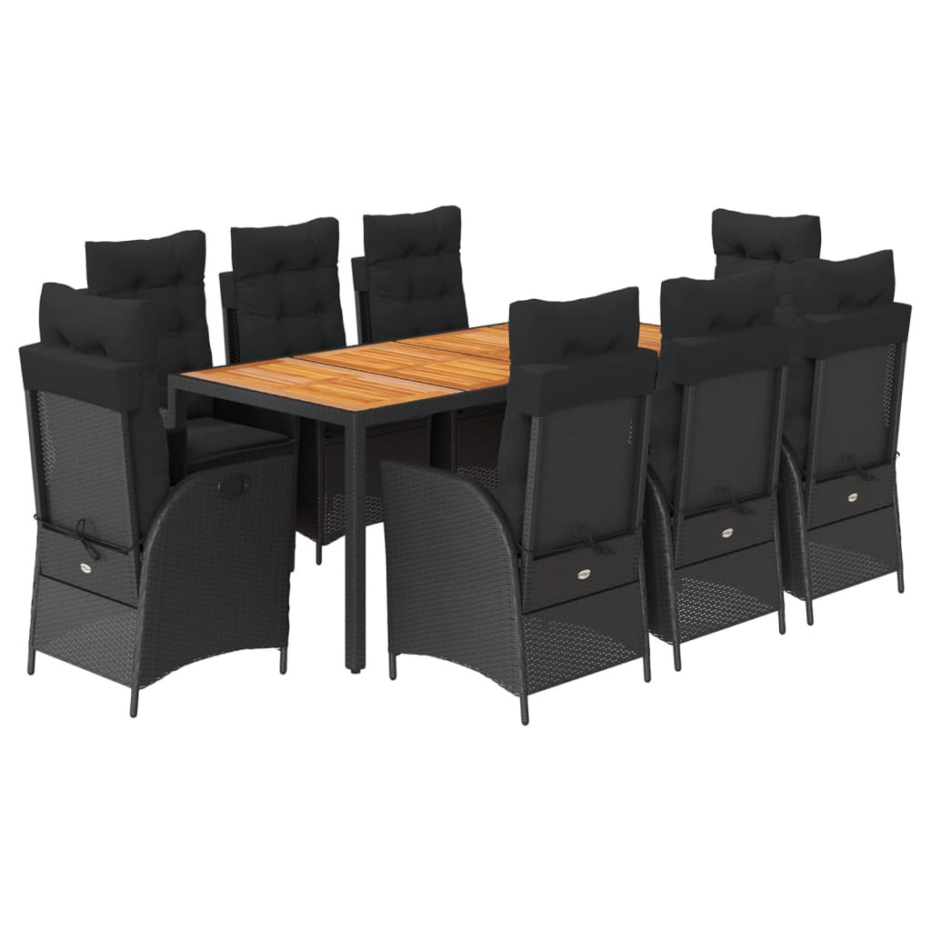 9-tlg. Garten-Essgruppe mit Kissen Schwarz Poly Rattan