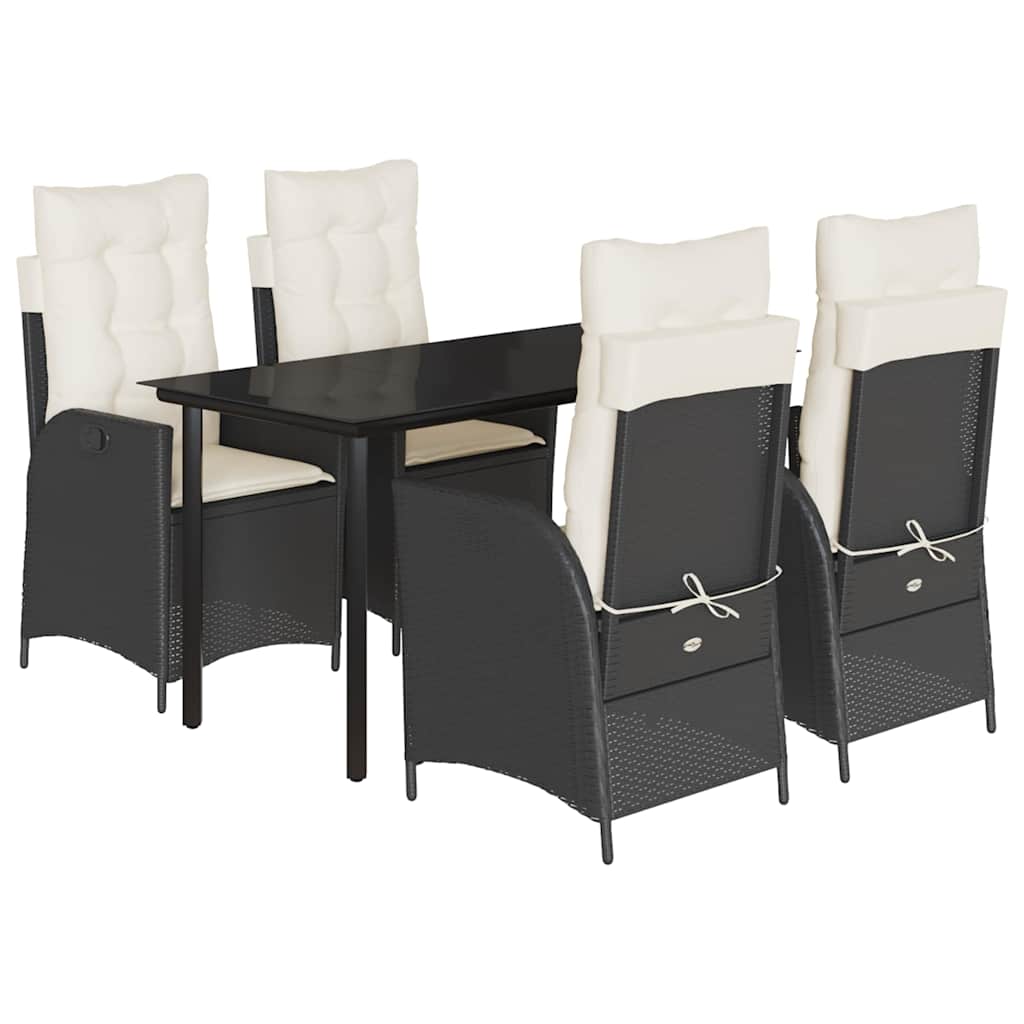 5-tlg. Garten-Essgruppe mit Kissen Schwarz Poly Rattan
