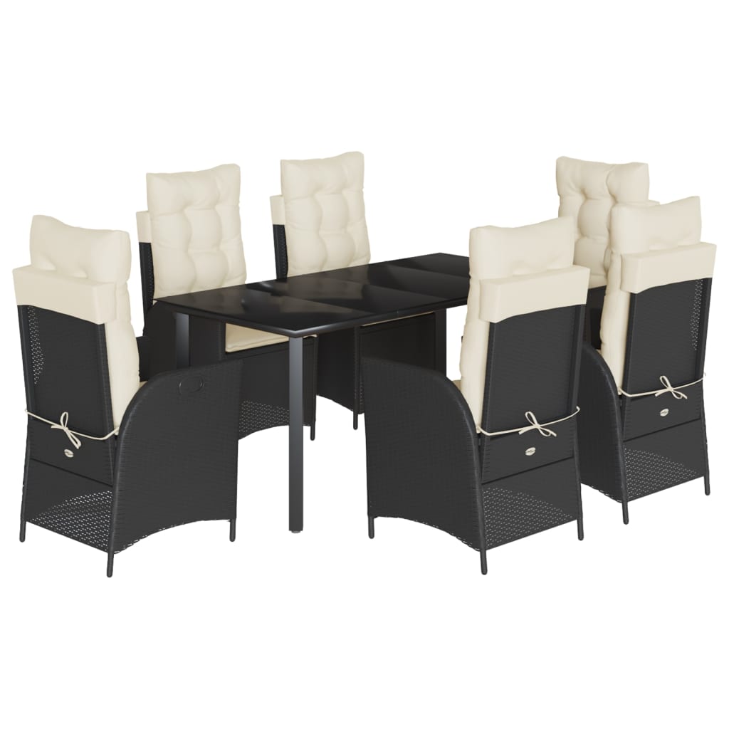 7-tlg. Garten-Essgruppe mit Kissen Schwarz Poly Rattan