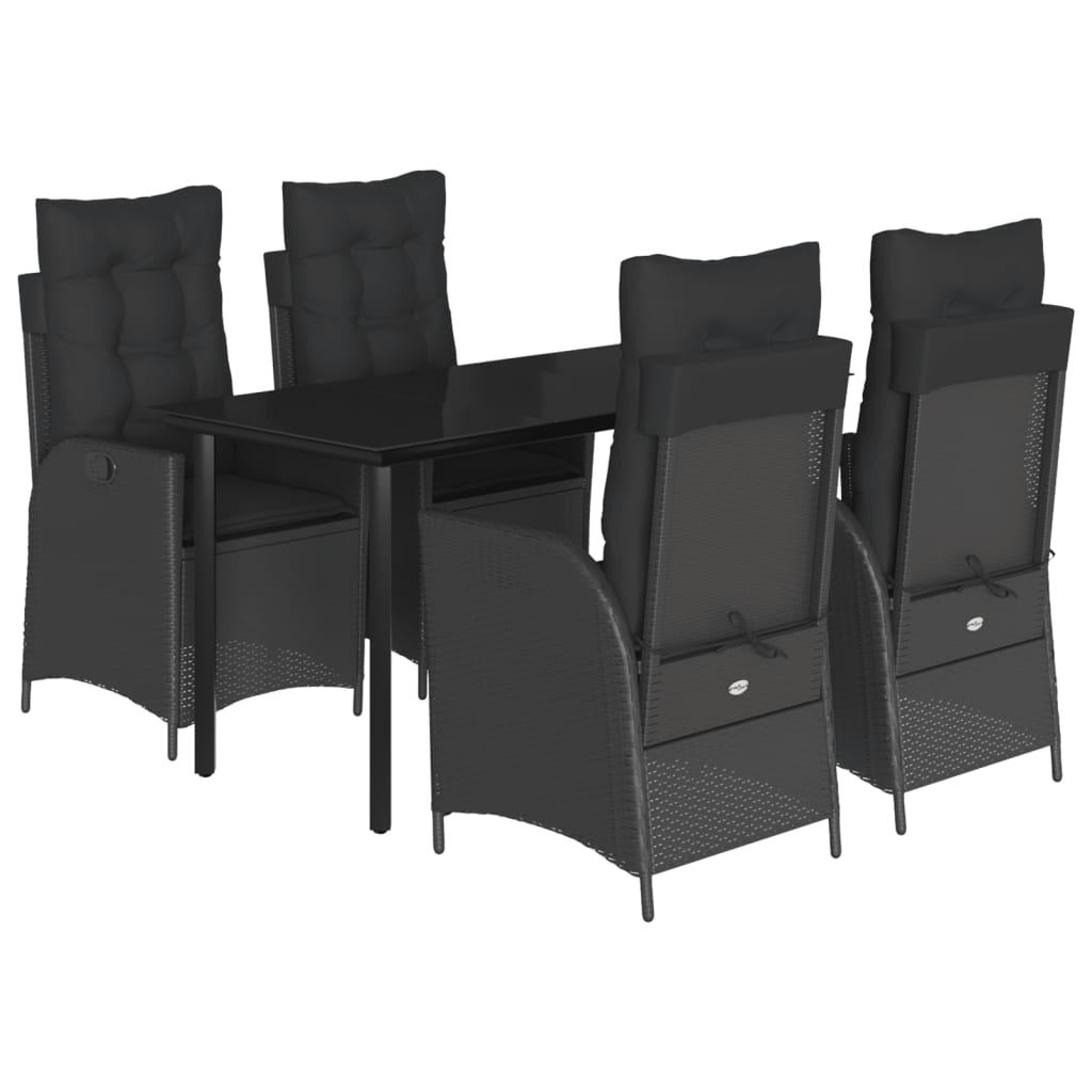 5-tlg. Garten-Essgruppe mit Kissen Schwarz Poly Rattan