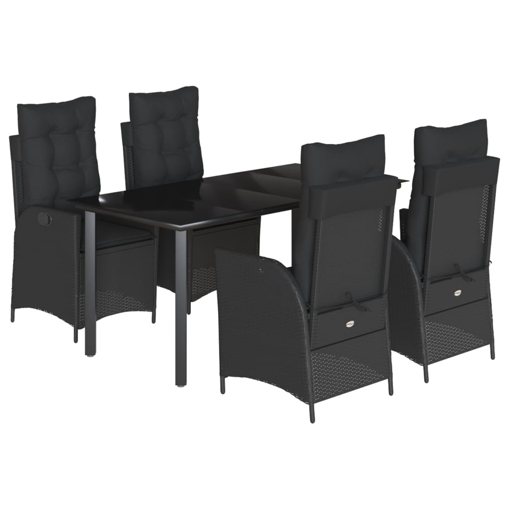 5-tlg. Garten-Essgruppe mit Kissen Schwarz Poly Rattan