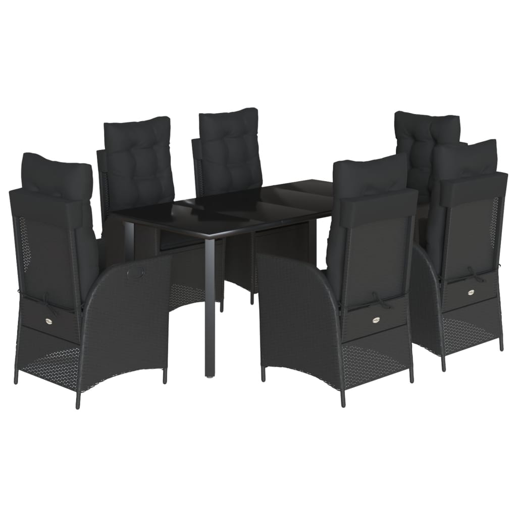 7-tlg. Garten-Essgruppe mit Kissen Schwarz Poly Rattan