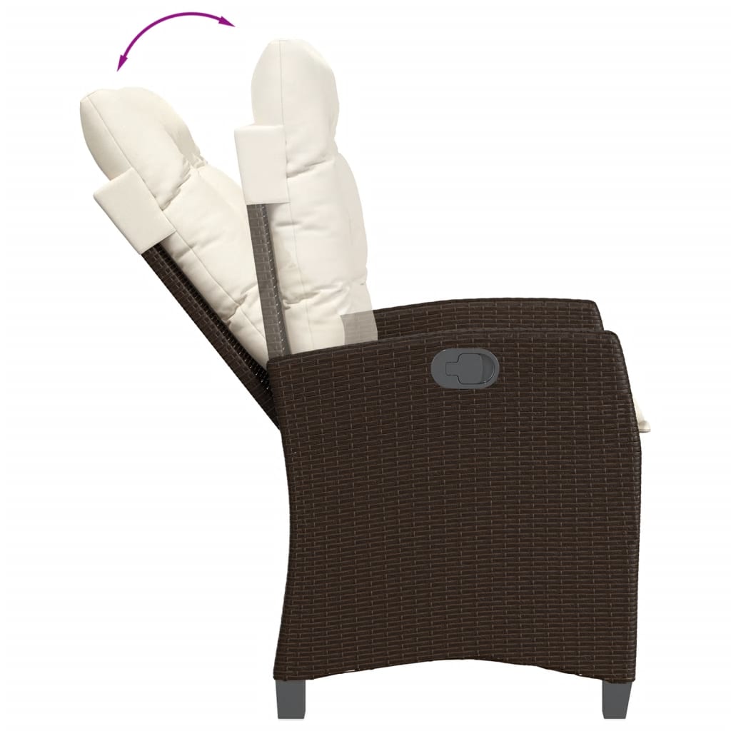 3-tlg. Garten-Essgruppe mit Kissen Braun Poly Rattan