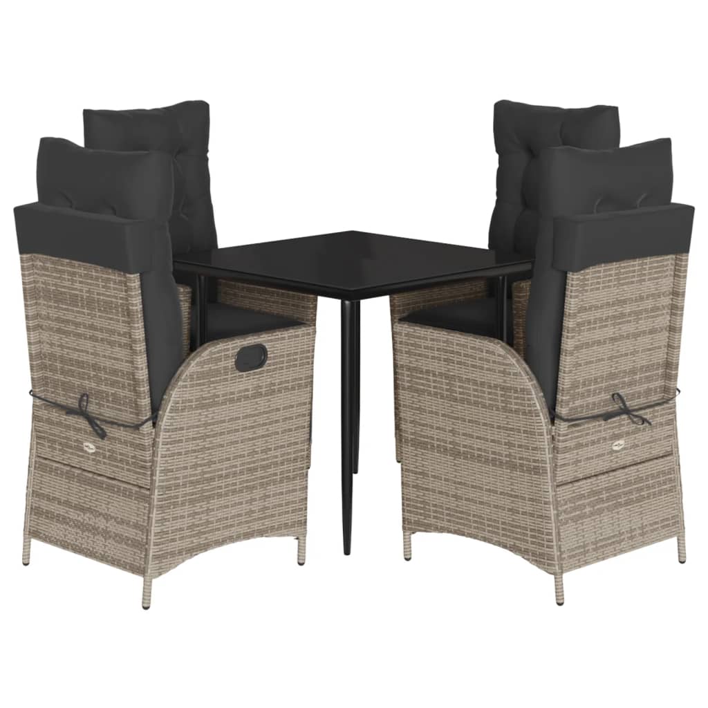 5-tlg. Garten-Essgruppe mit Kissen Grau Poly Rattan
