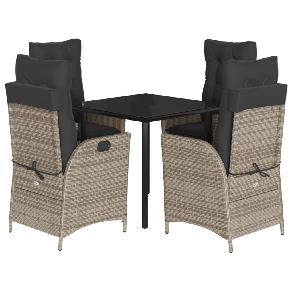 5-tlg. Garten-Essgruppe mit Kissen Grau Poly Rattan