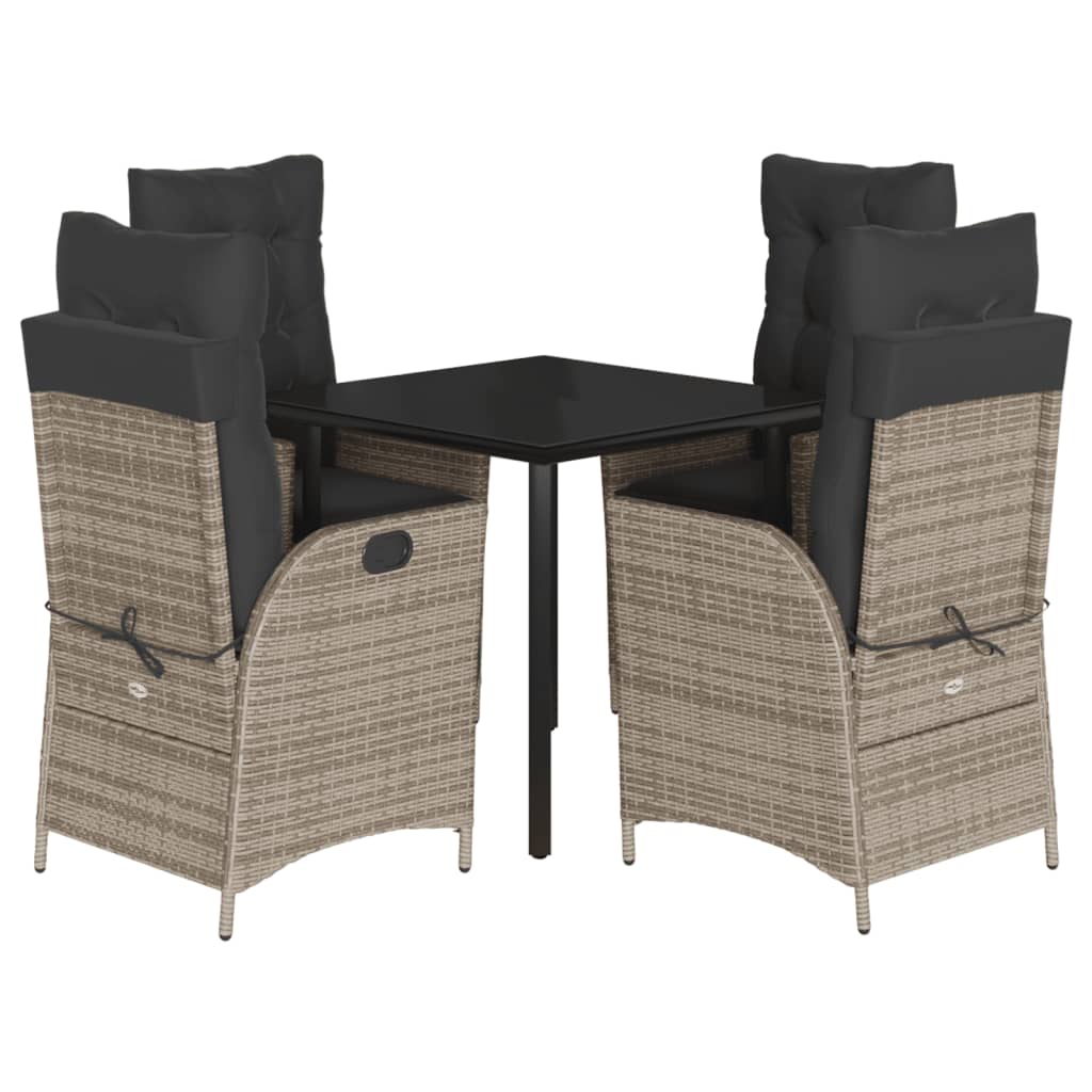 5-tlg. Garten-Essgruppe mit Kissen Grau Poly Rattan