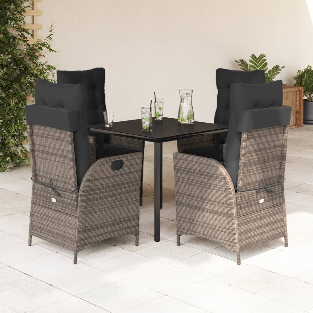 5-tlg. Garten-Essgruppe mit Kissen Grau Poly Rattan