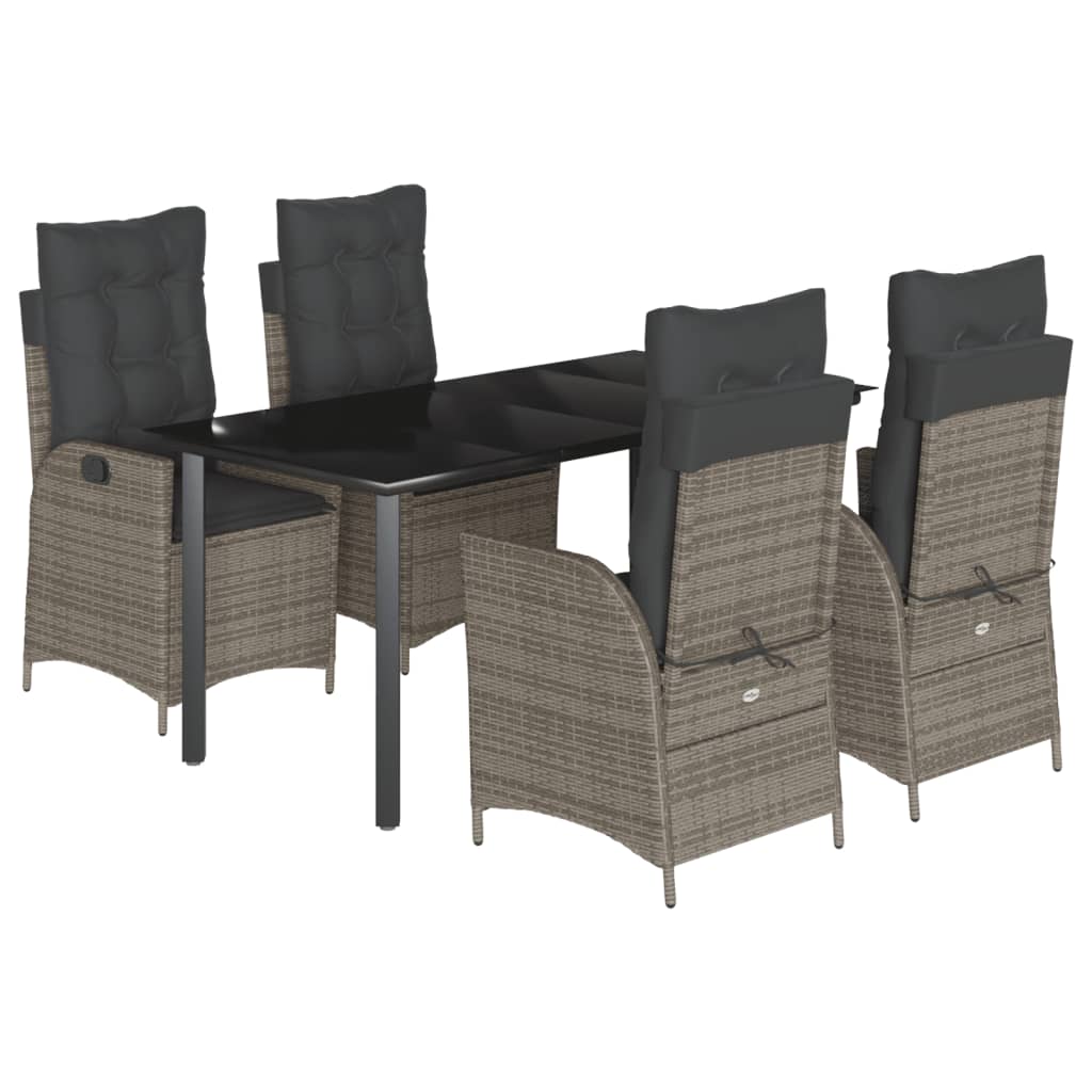 5-tlg. Garten-Essgruppe mit Kissen Grau Poly Rattan