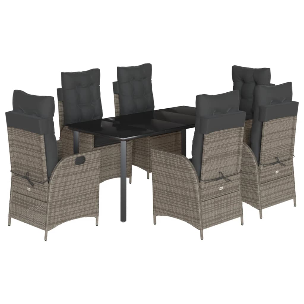 7-tlg. Garten-Essgruppe mit Kissen Grau Poly Rattan