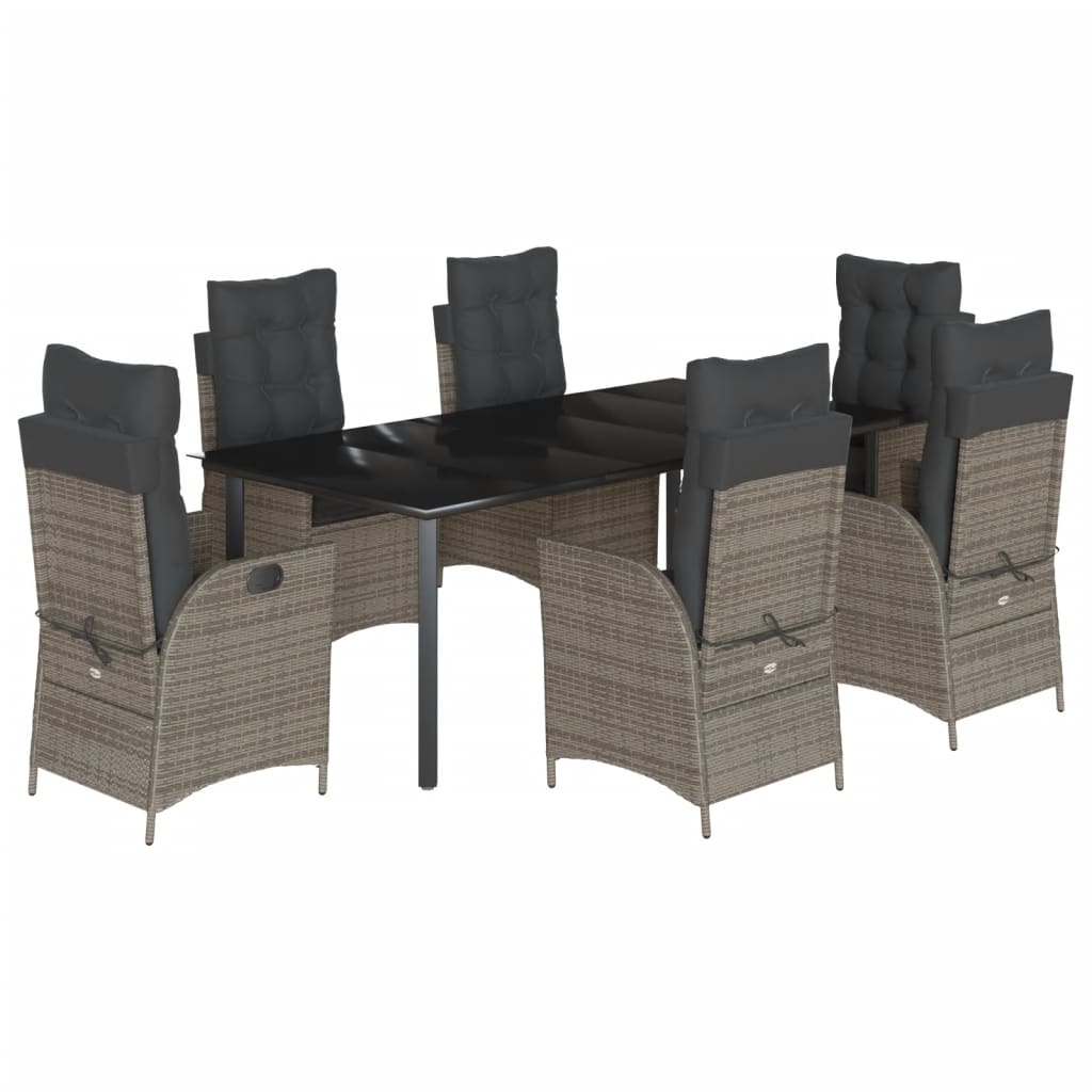 7-tlg. Garten-Essgruppe mit Kissen Grau Poly Rattan