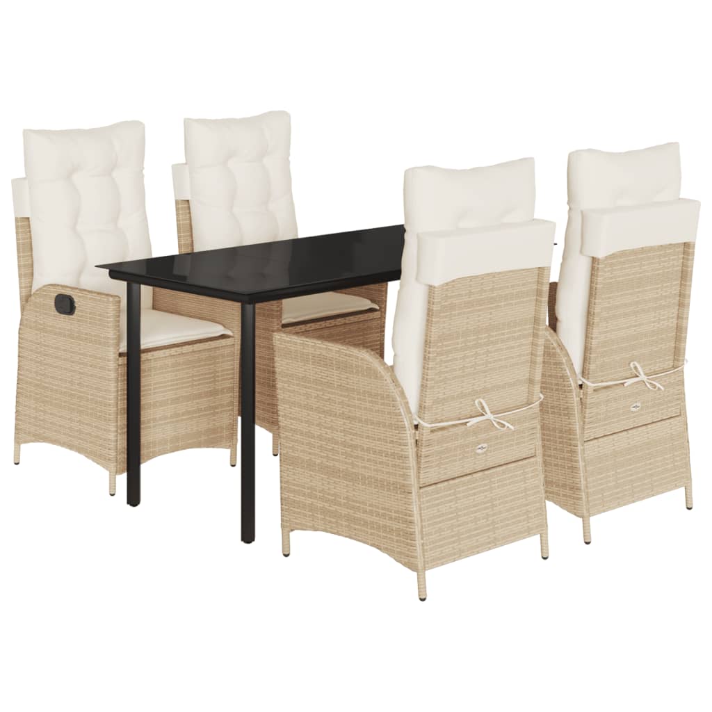 5-tlg. Garten-Essgruppe mit Kissen Beige Poly Rattan
