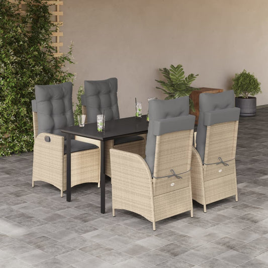 5-tlg. Garten-Essgruppe mit Kissen Beige Poly Rattan