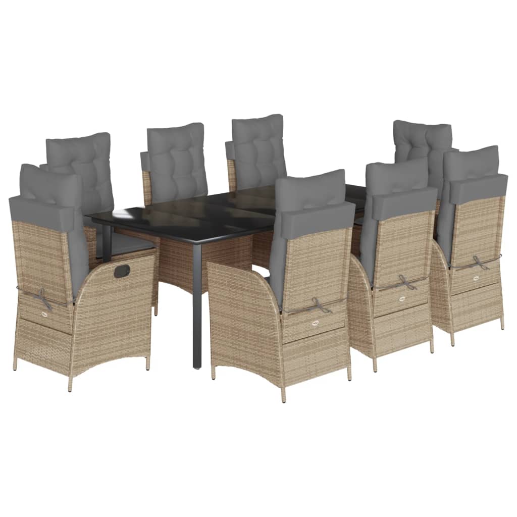 9-tlg. Garten-Essgruppe mit Kissen Beige Poly Rattan