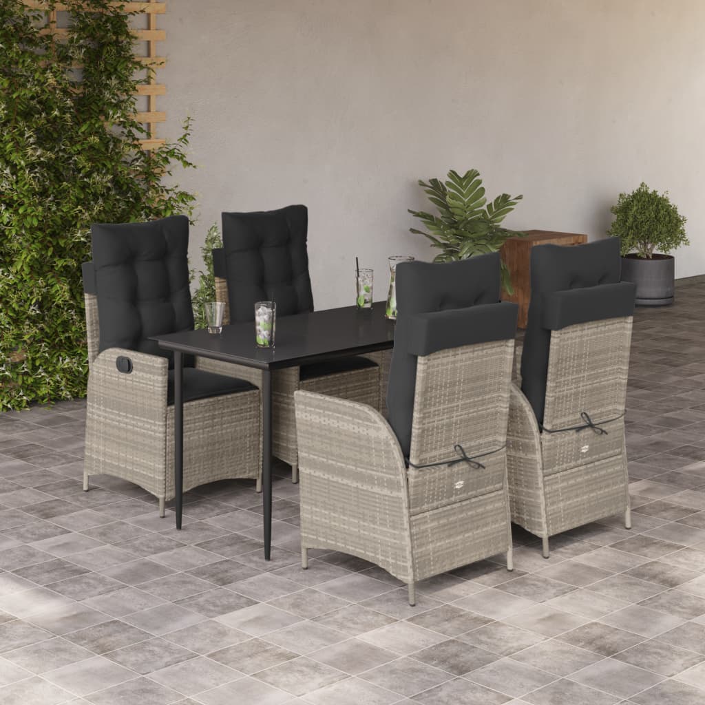 5-tlg. Garten-Essgruppe mit Kissen Hellgrau Poly Rattan