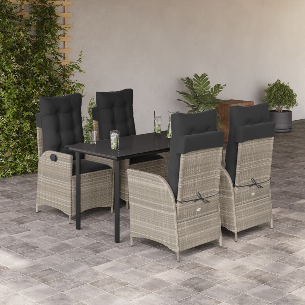 5-tlg. Garten-Essgruppe mit Kissen Hellgrau Poly Rattan