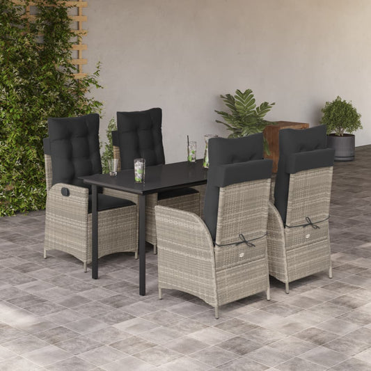 5-tlg. Garten-Essgruppe mit Kissen Hellgrau Poly Rattan