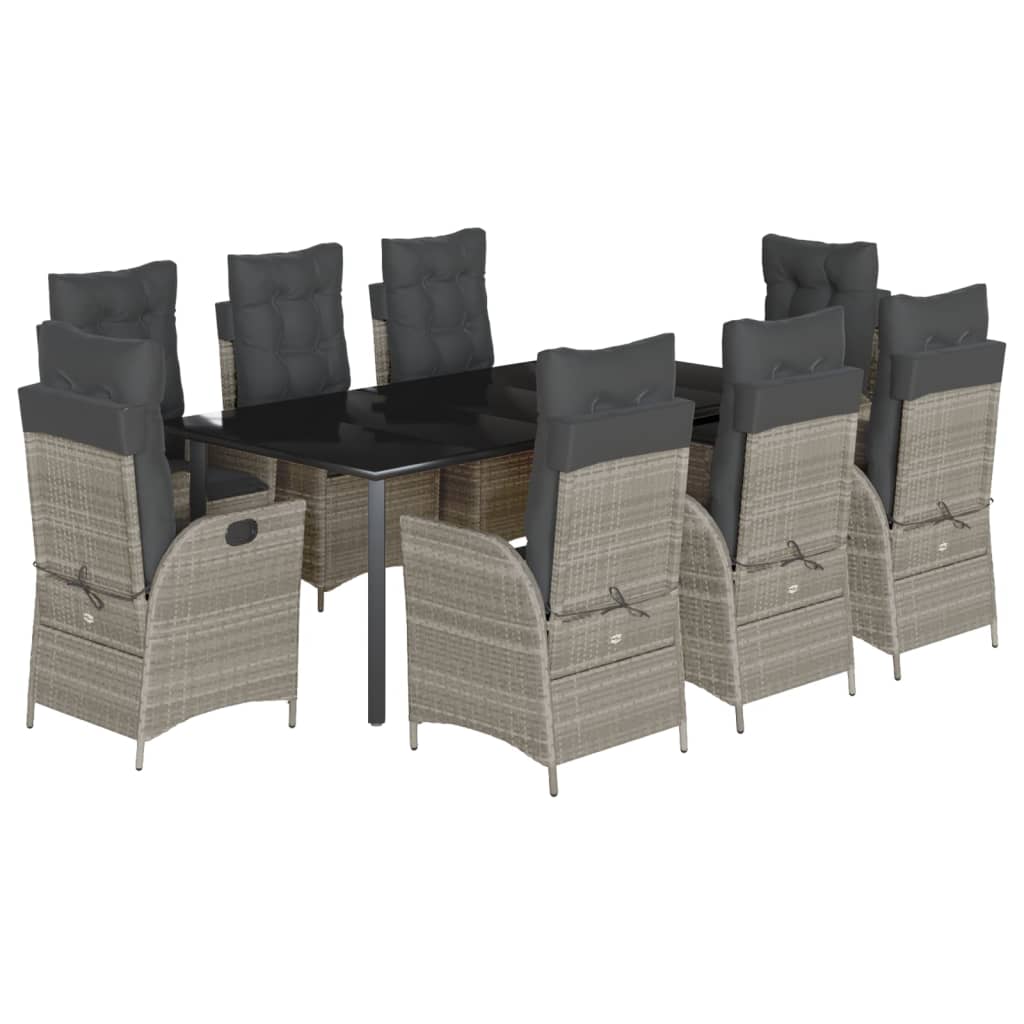 9-tlg. Garten-Essgruppe mit Kissen Hellgrau Poly Rattan