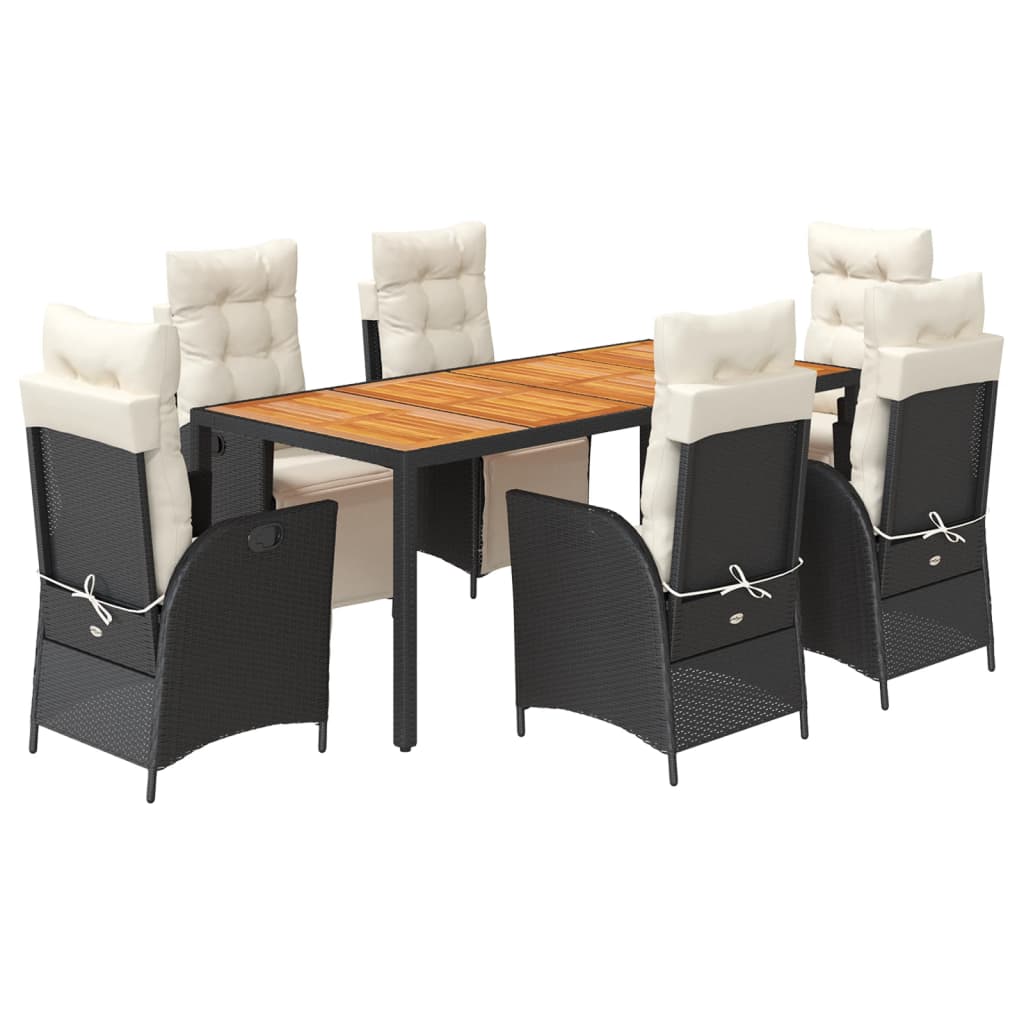 7-tlg. Garten-Essgruppe mit Kissen Schwarz Poly Rattan