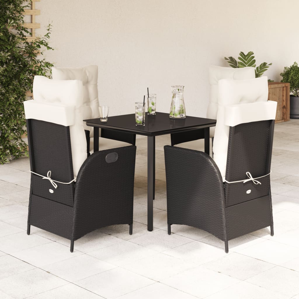 5-tlg. Garten-Essgruppe mit Kissen Schwarz Poly Rattan