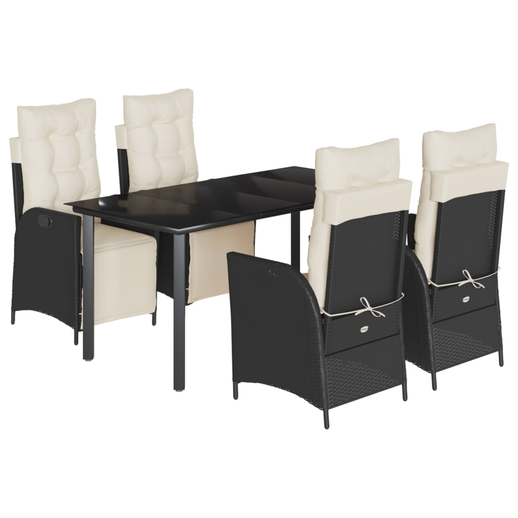 5-tlg. Garten-Essgruppe mit Kissen Schwarz Poly Rattan