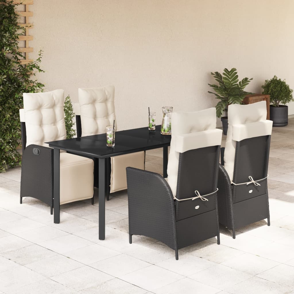 5-tlg. Garten-Essgruppe mit Kissen Schwarz Poly Rattan
