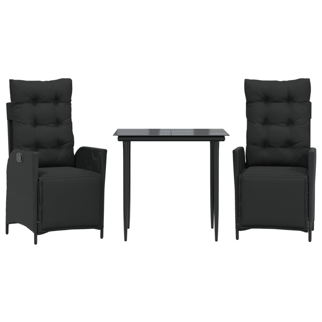 3-tlg. Garten-Essgruppe mit Kissen Schwarz Poly Rattan