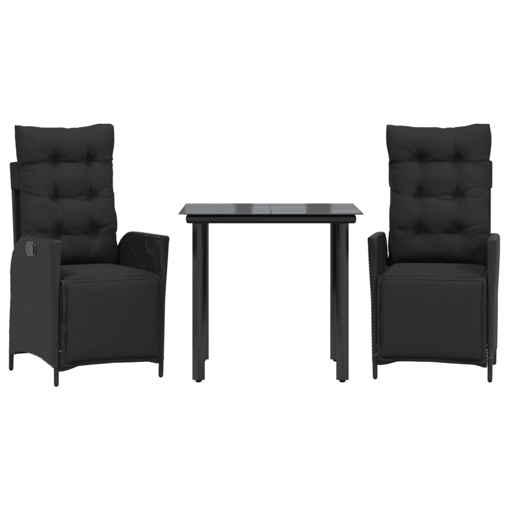 3-tlg. Garten-Essgruppe mit Kissen Schwarz Poly Rattan